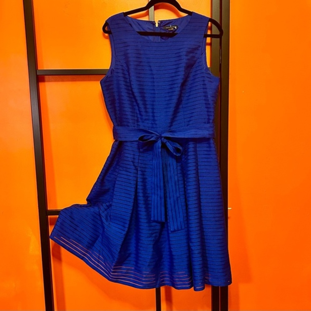 Tommy Hilfiger Royal Blue Sleeveless Midi Dress with Tie Waist